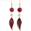 E-4319 5 Colors Fashion Feather Shape Wood Beads Pearl Drop Dangle Earrings for Women Bohemian Party Jewelry