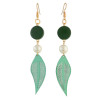 E-4319 5 Colors Fashion Feather Shape Wood Beads Pearl Drop Dangle Earrings for Women Bohemian Party Jewelry