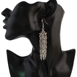 E-4311 Fashion Women Silver Metal Long Tassel Statement Drop Earrings for Bohemian Wedding Party Jewelry