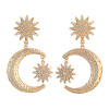 E-4312 Charming Gold Plated Moon And Sun Shape Rhinestone Dangle Earrings