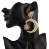E-4312 Charming Gold Plated Moon And Sun Shape Rhinestone Dangle Earrings