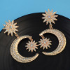 E-4312 Charming Gold Plated Moon And Sun Shape Rhinestone Dangle Earrings