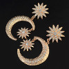 E-4312 Charming Gold Plated Moon And Sun Shape Rhinestone Dangle Earrings