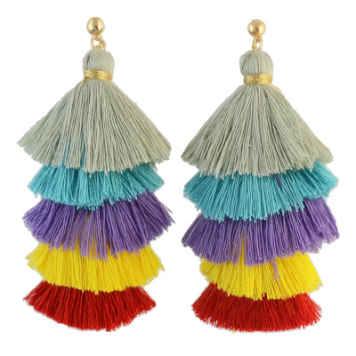 E-4316 2 styles Fashion Bohemian Vintage Stud Tassel Colorful Earring for Women Jewelry