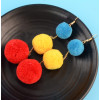 E-4315 Fashion Bohemian Colorful Pom Pom Long Drop Earrings for Women Party Jewelry Accessories