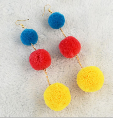 E-4315 Fashion Bohemian Colorful Pom Pom Long Drop Earrings for Women Party Jewelry Accessories