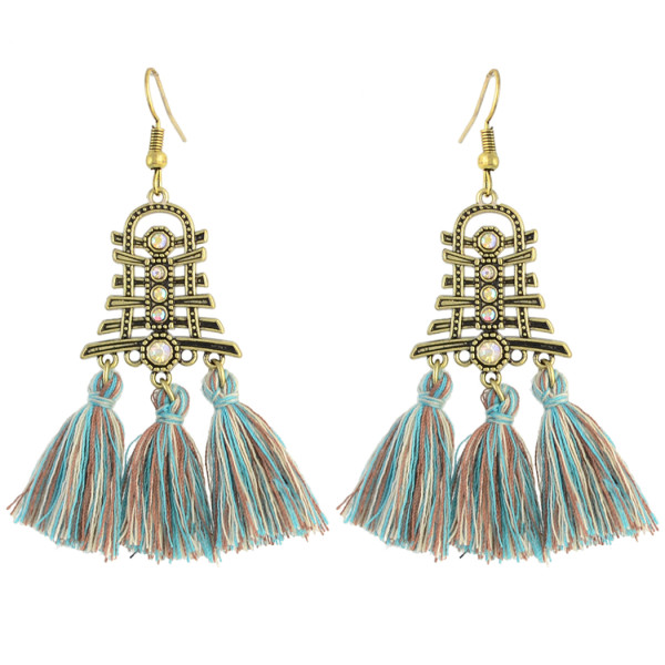 E-4320 8 Colors Bronze Plated Alloy thread Crystal Rhinestone Drop Dangle Earrings Jewelry