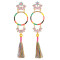 E-4324 Fashion Gold Plated Crystal Flower Enamel Hoop Silk Thread Tassel Big Earrings Women Jewelry
