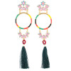 E-4324 Fashion Gold Plated Crystal Flower Enamel Hoop Silk Thread Tassel Big Earrings Women Jewelry