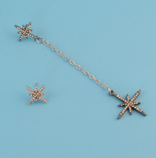 E-4321 Charming Silver Plated Starfish Shape Rhinestone Dangle Earrings