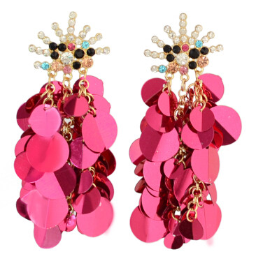 E-4327 7 Colors Sequins Long Earrings Fashion Rhinestone Statement Jewelry Tassel Earrings for Women Wedding Accessories