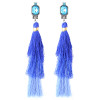 E-4332 Fashion Jewelry Gun Black Crystal Long Silk Thread Tassel Dangle Earrings