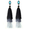 E-4332 Fashion Jewelry Gun Black Crystal Long Silk Thread Tassel Dangle Earrings