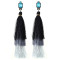 E-4332 Fashion Jewelry Gun Black Crystal Long Silk Thread Tassel Dangle Earrings