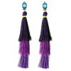 E-4332 Fashion Jewelry Gun Black Crystal Long Silk Thread Tassel Dangle Earrings