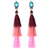 E-4332 Fashion Jewelry Gun Black Crystal Long Silk Thread Tassel Dangle Earrings