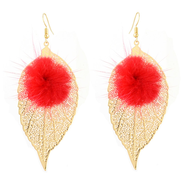 E-4331 European Fashion Bohemian Gold plated Leaft Tassel Plush Earring for Women Jewelry