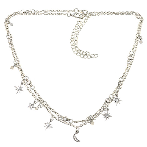 N-6935 Gold Silver Plated 2pieces/set Rhinestone Moon Star Sun Charms Choker Necklaces