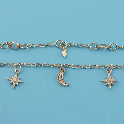 N-6935 Gold Silver Plated 2pieces/set Rhinestone Moon Star Sun Charms Choker Necklaces