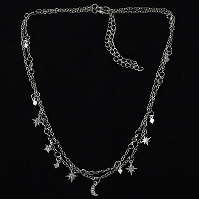 N-6935 Gold Silver Plated 2pieces/set Rhinestone Moon Star Sun Charms Choker Necklaces