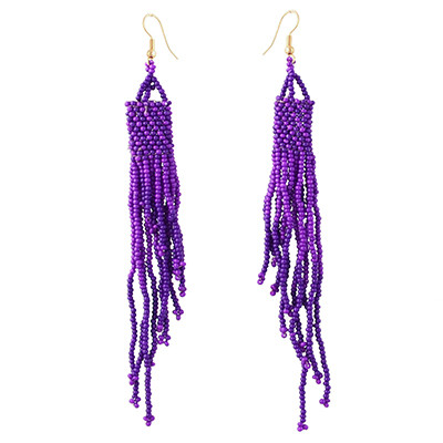 E-4336 5 Colors Fashion Gold Plated Resin Beaded Statement Long Tassel Drop Earrings
