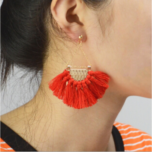 E-4337 Bohemian Vintage Tassel Fan-shaped Earrings for Women Jewelry