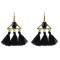 E-4341 Vintage Bronze Alloy Acrylic Gemstone Triangle Thread Tassel Earrings