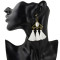 E-4341 Vintage Bronze Alloy Acrylic Gemstone Triangle Thread Tassel Earrings