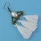 E-4341 Vintage Bronze Alloy Acrylic Gemstone Triangle Thread Tassel Earrings