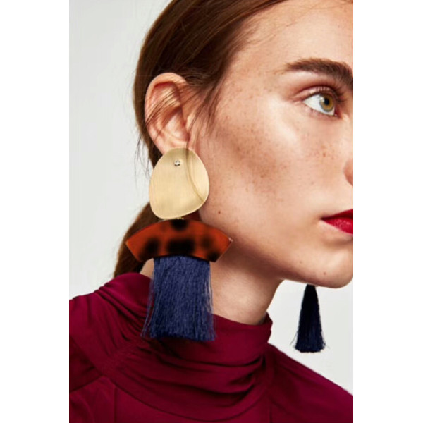 E-4348 6 Colors Fashion Bohemian Stud Alloy Tassel Pendant Earring for Women Jewelry