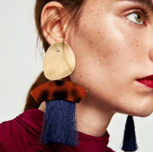 E-4348 6 Colors Fashion Bohemian Stud Alloy Tassel Pendant Earring for Women Jewelry