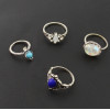 R-1481 4Pcs/set Bohemian Blue Stone Midi Finger Ring Sets for Women Fashion Jewelry Accessories