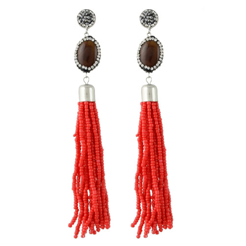 E-4344 4 Colors Fashion Bohemian Stud Crystal Tassel Bead Earring for Women Jewelry