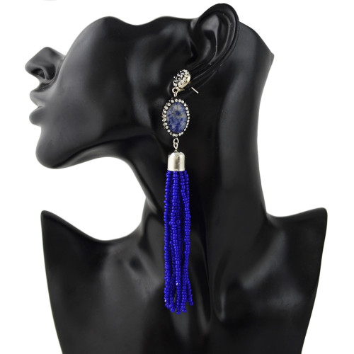 E-4344 4 Colors Fashion Bohemian Stud Crystal Tassel Bead Earring for Women Jewelry