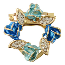 P-0383 Fashion Gold Plated Enamel Rhinestone Rose Flower Scarf Clip Pin Brooch