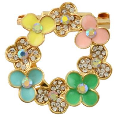 P-0382 Flower Gold Metal Beads Rhinestone Brooches Scarf Pins for Women Clothes Accessories
