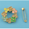 P-0382 Flower Gold Metal Beads Rhinestone Brooches Scarf Pins for Women Clothes Accessories