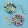P-0384 Flower Gold Metal Beads Rhinestone Brooches Scarf Pins for Women Clothes Accessories
