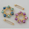 P-0384 Flower Gold Metal Beads Rhinestone Brooches Scarf Pins for Women Clothes Accessories