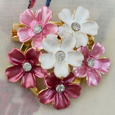 P-0385 Gold Metal Rhinestone Enamel Flower Brooches Scarf Pins for Women Clothes Accessories