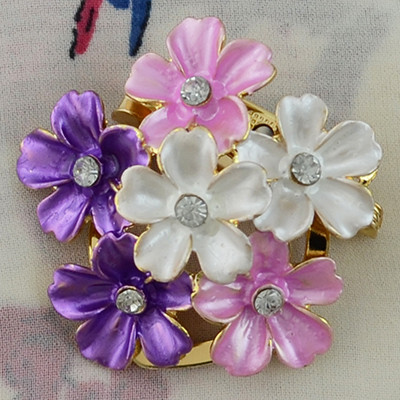 P-0385 Gold Metal Rhinestone Enamel Flower Brooches Scarf Pins for Women Clothes Accessories