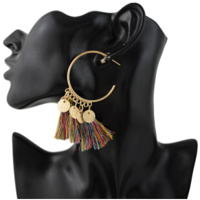 E-4345 4 Colors Ethnic Long Thread Tassel Drop Earrings for Women Bohemian Party Fashion Accessories