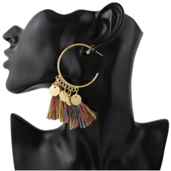 E-4345 4 Colors Ethnic Long Thread Tassel Drop Earrings for Women Bohemian Party Fashion Accessories