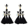 E-4346 4 Colors Golden Alloy Acrylic Crystal Gem Silk Thread Tassel Shourouk Earrings