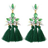 E-4346 4 Colors Golden Alloy Acrylic Crystal Gem Silk Thread Tassel Shourouk Earrings