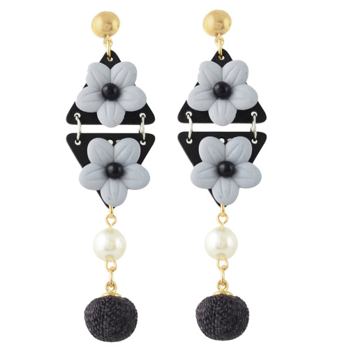 E-4347 4 Colors New Fashion Gold Plated Alloy bead Pearl Resin Ball pendant Earrings