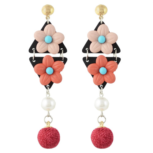 E-4347 4 Colors New Fashion Gold Plated Alloy bead Pearl Resin Ball pendant Earrings