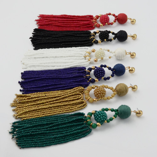 E-4355 6 Colors Fashion Bead Tassel Bohmian Earring for Women Jewelry