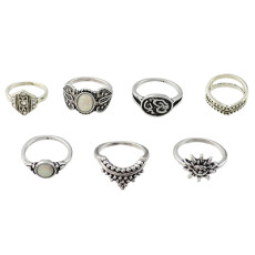 R-1483 7Pcs/set Gypsy Silver Gold Acrylic Stone Crown Sun Midi Finger Ring Sets Fashion Jewelry Accessories