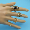 R-1485 8Pcs/set Gypsy Silver Gold Acrylic Stone Rhinestone Enamel Moon Midi Finger Ring Sets Fashion Jewelry Accessories